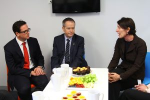 Labor candidate Matt Keogh and opposition leader Bill Shorten met with Armadale’s Hope community services chief executive Debra Zanella on Thursday. 