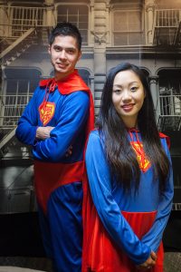 Leaders Jason Wicks and Angie Khoo encourage children to be a hero and reject bullying. Photograph — Matt Devlin.