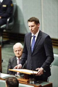 New member for Canning Andrew Hastie delivers his first speech to parliament on Monday. 