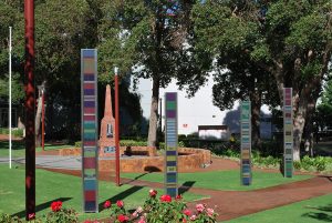 The 12 glass tower ribbons were a part of the memorial for current and former military personnel.