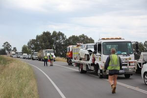 Traffic was banked up along Mundijong Road. Photograph – Aaron Van Rongen.