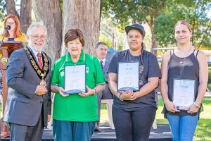 Armadale mayor Henry Zelones, Armadale Neighbourhood Watch’s June MacDonald and Ignite’s Nicole Elliot and Javeena Miller.