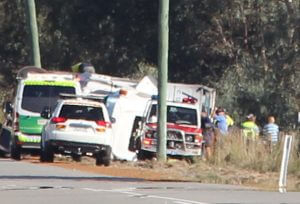 Karnup Road is now open following the roll over this morning. Photograph – Hamish Hastie.