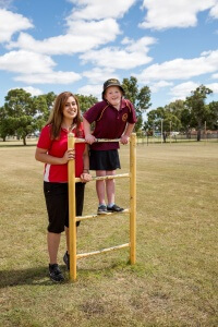 Maddington Education Support Centre teacher Sarah Priestley and Abbie Gliddon, 9, are promoting the world’s biggest human blood drop event. Photograph - Kelly Pilgrim-Byrne.