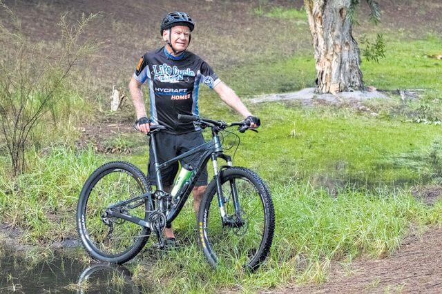 Stephen McNally, 64, from Canning Vale trains at least three times a week in preparation for October’s life cycle for canteen event. Photograph — Matt Devlin.