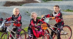 BMX riders Imogen, Sienna and Taj Hamilton will compete in the 2015 super series round nine this weekend. Photograph — Matt Devlin.