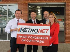 State opposition leader Mark McGowan, Member for Gosnells Chris Tallentire, Member for Cannington Bill Johnston and shadow transport minister Rita Saffioti announced Labor’s recommitment to extend the Thornlie line at Thornlie train station this week.