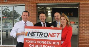 State opposition leader Mark McGowan, Member for Gosnells Chris Tallentire, Member for Cannington Bill Johnston and shadow transport minister Rita Saffioti announced Labor’s recommitment to extend the Thornlie line at Thornlie train station this week.