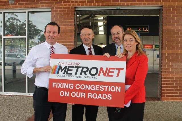 State opposition leader Mark McGowan, Member for Gosnells Chris Tallentire, Member for Cannington Bill Johnston and shadow transport minister Rita Saffioti announced Labor’s recommitment to extend the Thornlie line at Thornlie train station this week.
