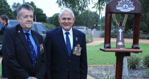 Serpentine Jarrahdale president Ric Giblett and Peter Dimopoulos on Anzac day in 2013. Photograph — Robyn Molloy.