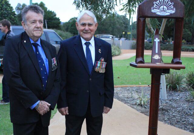Serpentine Jarrahdale president Ric Giblett and Peter Dimopoulos on Anzac day in 2013. Photograph — Robyn Molloy.