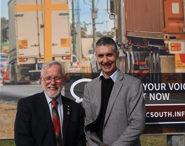 Armadale Mayor Henry Zelones and member for Armadale Tony Buti on Armadale Road as part of the City of Armadale’s community connect south campaign.