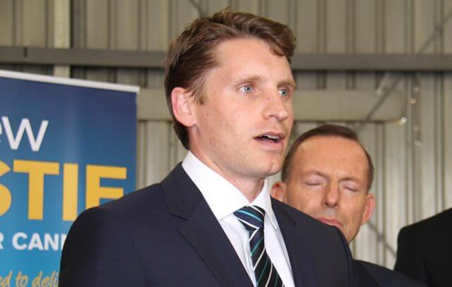 Canning by-election candidate Andrew Hastie with Tony Abbott on Saturday in Kelmscott. Photograph - Robyn Molloy.