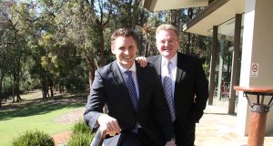 Canning candidate Andrew Hastie and Small Business Minister Bruce Billson. Photograph — Robyn Molloy.