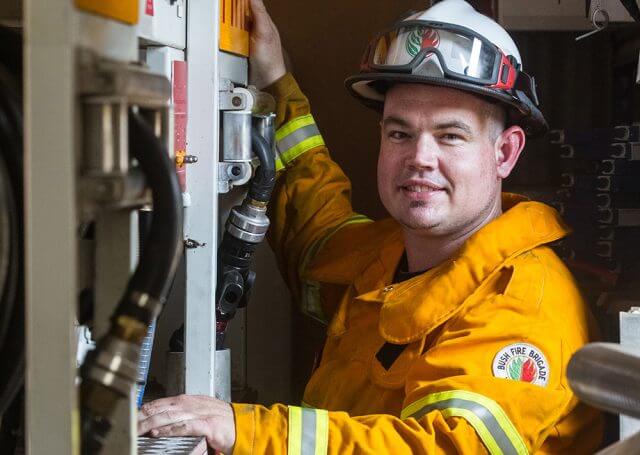 Damon Barrett is living out his dream to help the community by becoming a volunteer firefighter. Photograph — Matt Devlin.