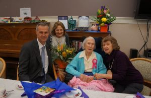 Seniors Minister Tony Simpson, Graceford facility manager Zofia Graham, Mary Powell and her daughter Delys Cumming celebrated Ms Powell’s 105th birthday.