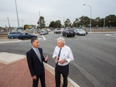 Member for Armadale Tony Buti and Federal Member for Canning Don Randall at Denny Avenue on Monday. Photograph — Matt Devlin.
