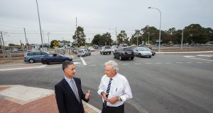 Member for Armadale Tony Buti and Federal Member for Canning Don Randall at Denny Avenue on Monday. Photograph — Matt Devlin.