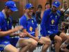 Australian Test cricketers Josh Hazlewood, David Warner and Nathan Lyon rib each other during a Q&A at the WACA. Photograph — Robyn Molloy.