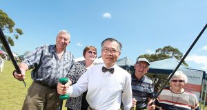 Robert and Jenny Albonico, City of Canning mayor Paul Ng, Ben Bianchini and Mary Bianchini at the City of Canning’s seniors week activities on Monday. Photograph — Hamish Hastie.