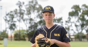 Jack Burt will harness his skills as a catcher to compete in the state baseball team in Adelaide next week. Photograph — Matt Devlin.