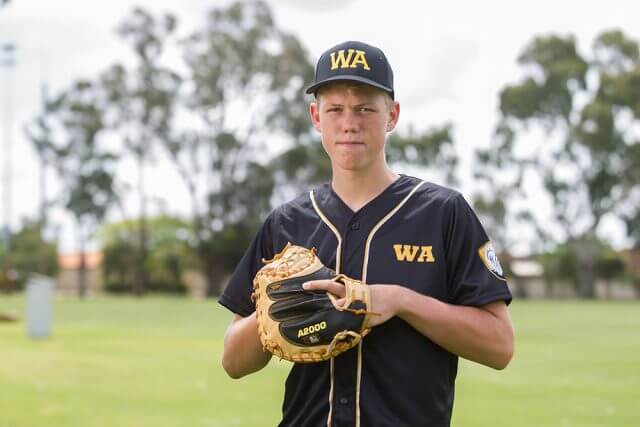 Jack Burt will harness his skills as a catcher to compete in the state baseball team in Adelaide next week. Photograph — Matt Devlin.