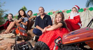 Clare Campbell, Ruby, Jade and Darren Duncan, Sarah Upton and Jamie Campbell with the RC rock crawlers. Photograph — Matt Devlin.