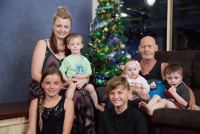 Rebecca and Patrick Maher with children Trinity, 11, Lucas, 2, Mitchell, 13, eight-month-old Ivy and Brodie, 3. Photograph — Matt Devlin.