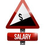 dollar salary falling warning sign illustration