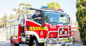 Armadale Volunteer Fire and Rescue Service captain Andrew Clift in the service’s new hazmat structural rescue truck. Mr Clift will be honoured for his 30 years of service on April 10. Photograph — Kelly Pilgrim-Byrne.