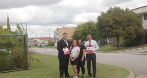 Labor candidate for Southern River Terry Healy, Gosnells resident Bonnie Choyce, Maddington resident Rachael Tarnawskyj and Labor leader Mark McGowan discuss employment concerns.