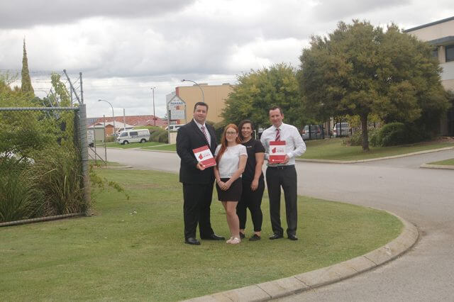 Labor candidate for Southern River Terry Healy, Gosnells resident Bonnie Choyce, Maddington resident Rachael Tarnawskyj and Labor leader Mark McGowan discuss employment concerns.