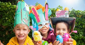 Jarrahdale Primary School students Peter Denholm, Jasper Richards and Sienna Young get creative for Easter. Photograph — Matt Devlin.