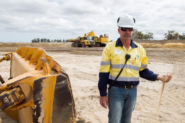 Keysbrook Mineral Sands production coordinator Stephen King surveys the sand pit, which is no more than about three metres in depth. Photograph - Matt Devlin.