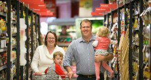 New Tangney Liberal Party candidate Ben Morton with his wife Asta and their two children Harrison and Madeleine.