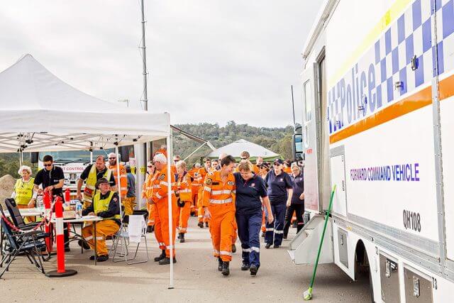 Jubilant SES workers and volunteers after this morning's search for a 77-year-old woman. Photograph - Kelly Pilgrim-Byrne.