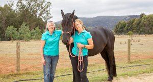 Serpentine Jarrahdale Equine Landcare Group members Karen Miller and Linda Starcevich with Llewella. Photograph — Kelly Pilgrim-Byrne.