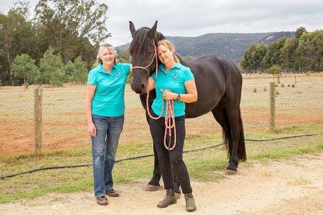 Serpentine Jarrahdale Equine Landcare Group members Karen Miller and Linda Starcevich with Llewella. Photograph — Kelly Pilgrim-Byrne.