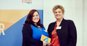 Laura Smith, 18, accepting her registered training achiever award from Department for Child Protection and Family Support’s director general Emma White.