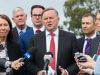 Shadow infrastructure minister Anthony Albanese announces $80 million for the project on Tuesday. Photograph — Matt Devlin.