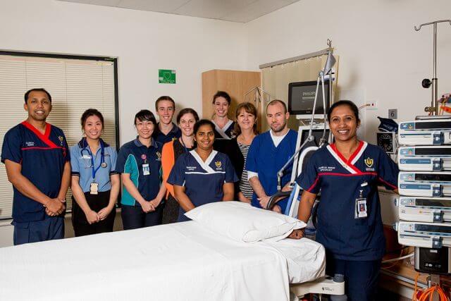 ARM-Organ-harvesters Acting Armadale Health Service ICU clinical nurse specialist Nimmi Benny (front) with the rest of the ICU team who helped develop the Organ Retrieval Program at Armadale Kelmscott Memorial Hospital. Photograph — Kelly Pilgrim-Byrne.