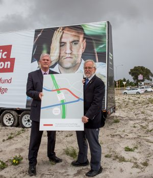 City of Cockburn mayor Logan Howlett and City of Armadale mayor Henry Zelones launch phase two of the Community Connect South campaign. Photograph — Kelly Pilgrim-Byrne.