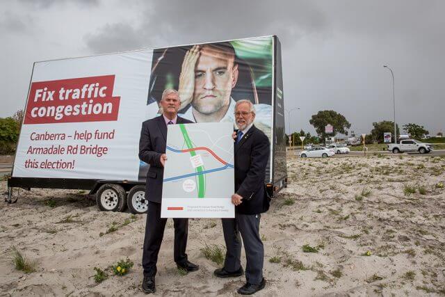 City of Cockburn mayor Logan Howlett and City of Armadale mayor Henry Zelones launch phase two of the Community Connect South campaign. Photograph — Kelly Pilgrim-Byrne.