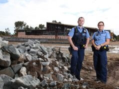 Acting senior sergeant Bron Umbras and first class constable Colleen Grey check the progress at the new Mundijong police station. Photograph — Matt Devlin.